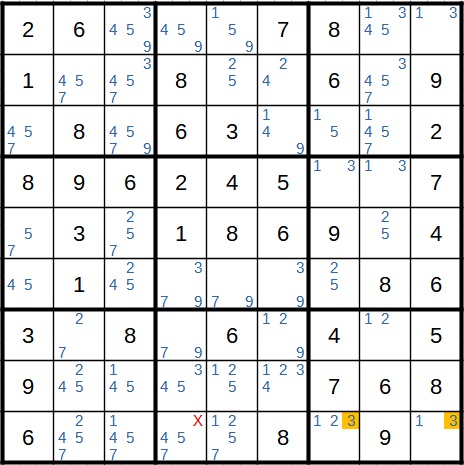 Sudoku Beispiel 4 eingeschlossener Kandidat 2